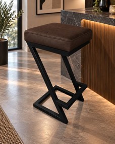 Hoker ZETA krzesło barowe Loft podstawa metalowa : Kolor Stelaża - Czarny , Kolor tkaniny - EKO-SKÓRA - 19D, Typ tkaniny - Eko-skóra
