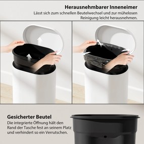 HOMCOM Kosz na śmieci 12 l, kosz pedałowy z pokrywą, pedał nożny, wkład wewnętrzny, funkcja soft-close, 30 x 25,5 x 37,5 cm, biały