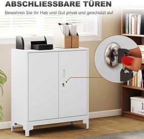 HOMCOM Szafa biurowa z metalu z zamykanymi drzwiami, biurko, 2-poziomowa konstrukcja, Biała