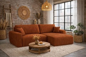 Narożnik z funkcją spania i pojemnikiem Ariel XL, tkanina sztruksowa Poso, Miedziany, Prawy