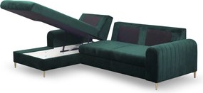 Masseno Narożnik VERONA z funkcją spania i pojemnikiem na pościel, Rozkładana sofa - Zielony, VELLUTO JUNGLE GREEN 27