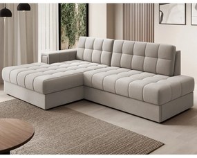 Beżowy aksamitny rozkładany narożnik (lewostronny/z szezlongiem) Blezalt – ELTAP