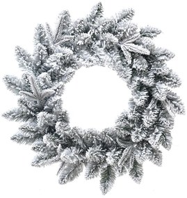 Świąteczny wieniec z gałązek sosny pokryty śniegiem, średnica 50 cm