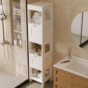Szafka łazienkowa słupek szuflady biała wysoka półka nowoczesna loft 142 cm