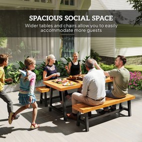 Outsunny 3-elementowy zestaw mebli jadalnianych z drewna dla 4 osób Stół i 2 ławki Teak