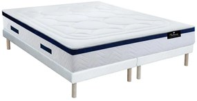 Komplet stelaż + materac hybrydowy na sprężynach kieszeniowych i pamięć kształtu z naszywką MARQUIS marki DREAMEA - gr. 30 cm - 180 x 200 cm - niebieski