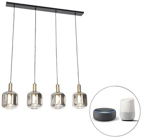 Inteligentna lampa wisząca czarna z przydymionym szkłem 4-światłowa w tym Wifi A60 - ZuzannaDesignerski Oswietlenie wewnetrzne