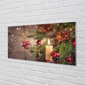 Panel szklany do Kuchni Świeca wśród Szyszek i Gałązek