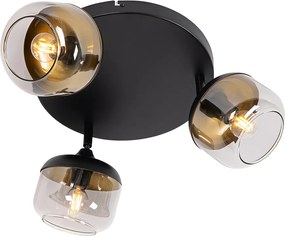 Designerski reflektor czarny ze złotem i przydymionym szkłem 3-punktowy okrągły - Kyan