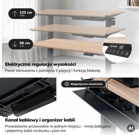 Biurko elektryczne z regulacją wysokości ergonomiczne antracytowe/dąb sonoma,1400x700 mm: ARIA