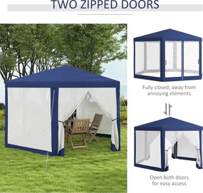 Outsunny Pawilon Ogrodowy, 6-kąt, Moskitiery, Metalowa Konstrukcja, 3,94x3,412x2,5m, Niebieski