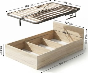 Nowoczesne łóżko z pojemnikiem 100x200 cm dąb sonoma E4-D28