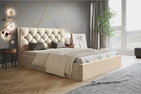 Łóżko dwuosobowe 160x200 Molly z pojemnikiem - welur, stelaż metalowy - beżowy (Amor Velvet 4304)