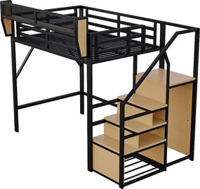 Łóżko piętrowe dla dzieci - 140 x 200 cm - ze schodkami do przechowywania + szafa - MDF + Metal - czarne