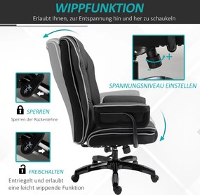 Vinsetto Ergonomiczne krzesło biurowe obrotowe z funkcją pochylania czarne wygodne | Aosom PL