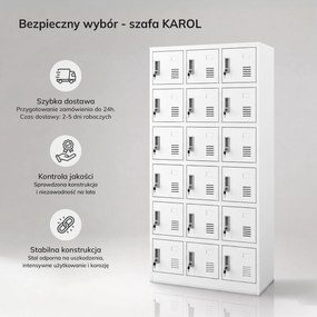 Szafka pracownicza skrytkowa biała, 900x1850x400 mm: KAROL