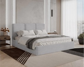 BESILIO Łóżko tapicerowane z pojemnikiem 140x200 Mira - Łóżko slim, łóżko minimalistyczne, stelaż metalowy- Jasnoszary