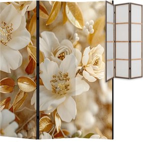 Parawan pokojowy 3-częściowy 135x172 Jednostronny dekoracyjny glamour Beżowy Złoty Ogród Magnolii