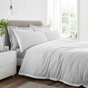 Jasnoszara pościel dwuosobowa z perkalu bawełnianego 3-częściowa 200x200 cm Seersucker Woven Stripe – Bianca