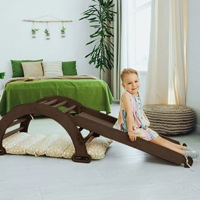 3 w 1 Zestaw Wspinaczkowy Montessori dla Dzieci 3 w 1 : Bujak + Zjeżdżalnia + Poduszka - Kolor Czekoladowy