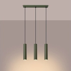Lampa wisząca loft Toris, stal - 3 źródło światła 3000K - L.45 x H.98 cm - zielony oliwkowy