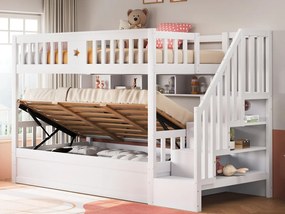 Łóżko piętrowe 90×200 cm - Łóżko z pojemnikiem pod spodem - Z drabinką bezpieczeństwa - Ze skrzynią przechowawczą - białe