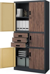 Biurowa szafa z sejfem Eco design Filip II, 90x40x185 cm, antracyt/orzech