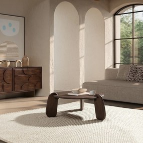 Ciemnobrązowy okrągły stolik z litego drewna mango ø 80 cm Tamira – MOME