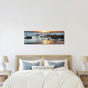 Obraz - Skąpane w słońcu morze (z zegarem) (90x30 cm)