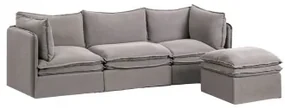 3-częściowa Modułowa Sofa I Pufa Grace Z Lnu I Bawełny Tkaniny Dark Grey - Sklum