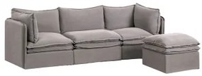 Sofa Modułowy 3-częściowy Z Pufą Z Lnu I Bawełny Grace Tkaniny Dark Grey - Sklum