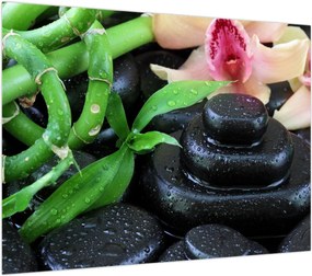 Obraz na szkle - Kamienie i orchidee (70x50 cm)