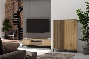 SZAFKA RTV KAMARO | Dąb Artisan |  164x40x47 cm | Ryflowane Fronty