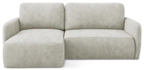 Kremowy narożnik rozkładany z tkaniny szenilowej ze schowkiem (lewostronny/z szezlongiem) Lilo – Makamii