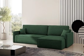 Narożnik z funkcją spania i pojemnikiem w kształcie L Carlos, tkanina Poso, Zielony, Prawy