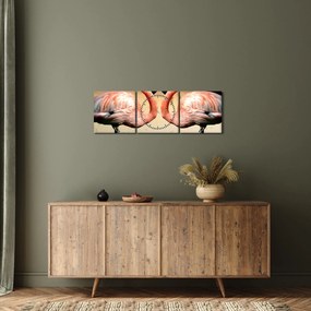 Obraz - dwa flamingi (z zegarem) (90x30 cm)
