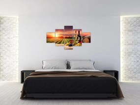 Obraz winnicy z winem (125x70 cm)