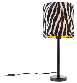 Nowoczesna lampa stołowa czarna z kloszem zebra 25 cm - Simplo Nowoczesny Oswietlenie wewnetrzne