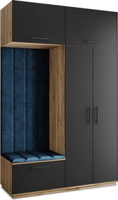 Masseno Garderoba REMA 150/240/60 cm Nowoczesna Szafa do Przedpokoju Dąb wotan, MONOLITH 77 (Niebieski)