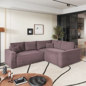 Masseno Narożnik ERONIS z funkcją spania i pojemnikiem na pościel Narozniki L, Rozkładana sofa - Wrzosowy, MONOLITH 62
