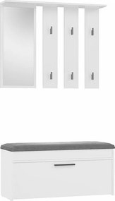 Garderoba Parma | Biała | 100x35x180 cm | Wieszak z lustrem + Szafka