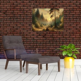 Obraz na szkle - Słońce świecące przez las (70x50 cm)
