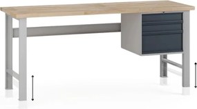 Stół warsztatowy z regulacją wysokości G7, blat bukowy, 2000 x 800 x 840-1040 mm, 1x kontener, 3x szuflada, grafitowy