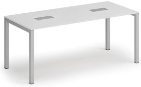 Stół konferencyjny PRIMO SQUARE, 180x80 cm, biały + 2x port blatowy TYP II, srebrny