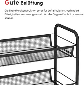 HOMCOM Wózek kuchenny z 5 koszami z drutu, 4 haczykami, 4 kołami, 2 uchwytami, stal/tworzywo sztuczne, 45x26,5x106 cm, Czarny