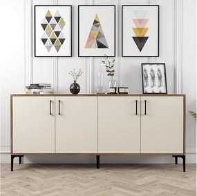 Komoda przemysłowa – 180 x 78 x 35 cm – Orzech i krem – Płyta wiórowa pokryta melaminą