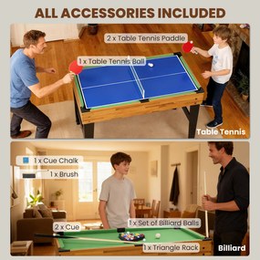 SPORTNOW stół do gier 13 w 1, piłkarzyki, szachy, bilard, tenis stołowy i inne, MDF, tworzywo sztuczne, orzech włoski
