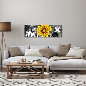 Obraz żółtego kwiatu (z zegarem) (90x30 cm)
