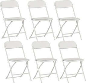 HOMCOM Zestaw 6 składanych krzeseł, składane krzesła z otworami odpływowymi, stalowy stelaż, uniwersalne, biały