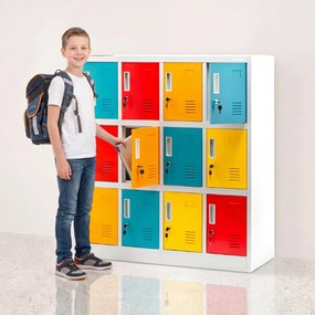 Socjalna szafa skrytkowa BHP do szkół i przedszkoli OLA, 1090 x 1200 x 450 mm, szaro-wielokolorowa